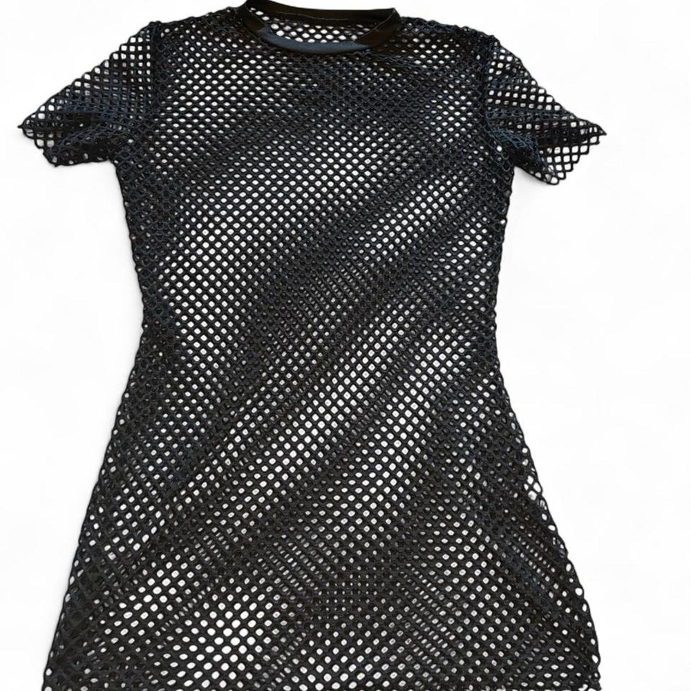 Black Fishnet Mini Dress/Long Shirt with Short Sleeves